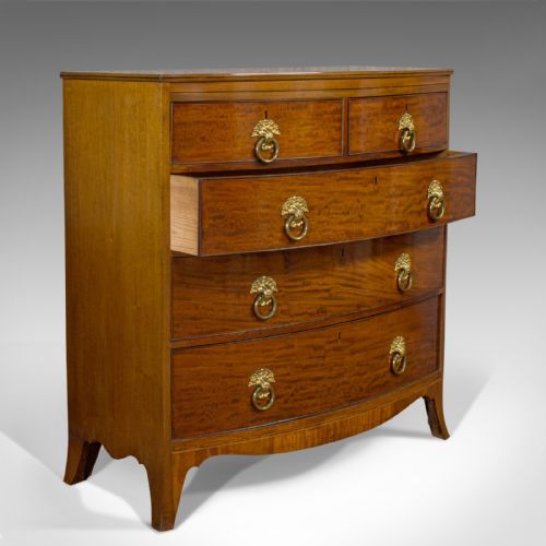 fig 1. Antique Bow Front Chest of Drawers, English, Mahogany, Tallboy, Victorian, 1870