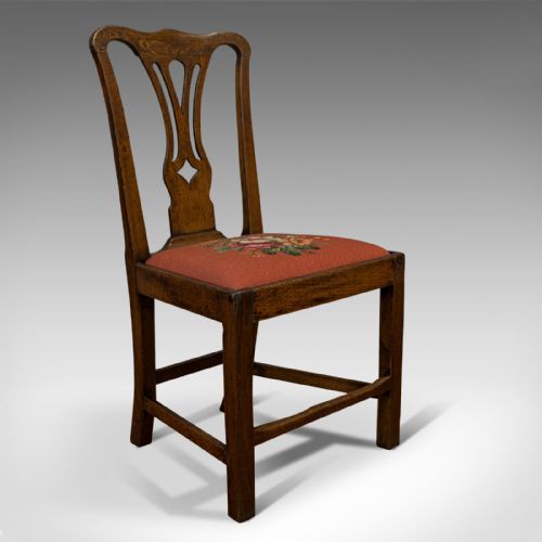 fig 1. Antique Set of 4 Dining Chairs, Oak, Country House, Chippendale Style, Georgian