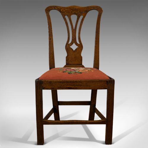 fig 2. Antique Set of 4 Dining Chairs, Oak, Country House, Chippendale Style, Georgian