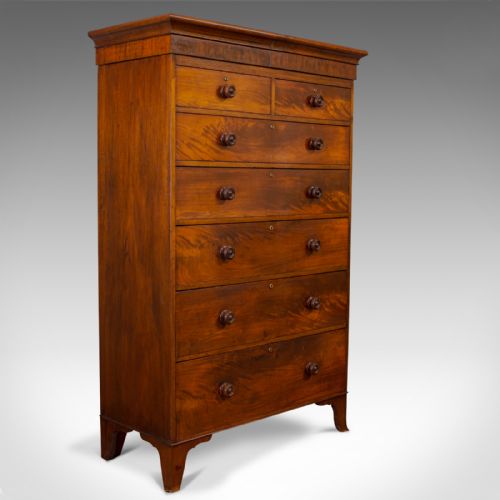 Antique Tallboy, English, Flame Mahogany, Tall Chest of Drawers, Victorian, 1850