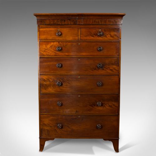 fig 1. Antique Tallboy, English, Flame Mahogany, Tall Chest of Drawers, Victorian, 1850