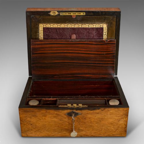 fig 1. Antique Writing Slope, English, Rosewood, Leather, Pen Box, Victorian, C.1880