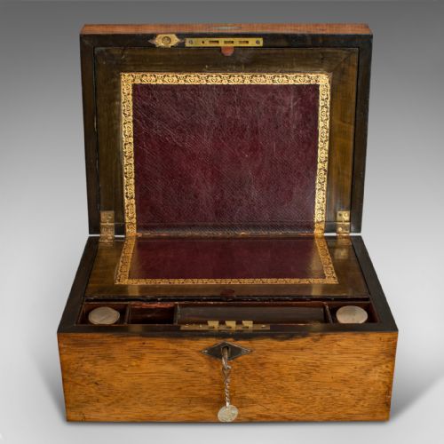 fig 2. Antique Writing Slope, English, Rosewood, Leather, Pen Box, Victorian, C.1880