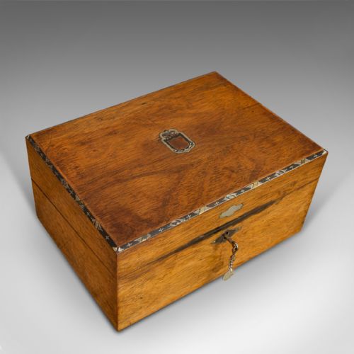 fig 4. Antique Writing Slope, English, Rosewood, Leather, Pen Box, Victorian, C.1880