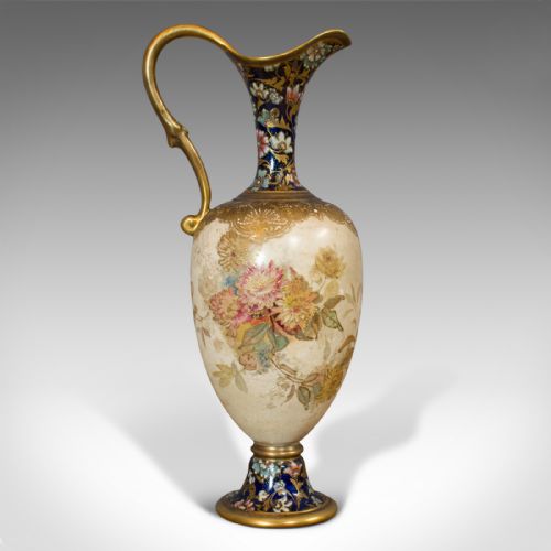 Small Antique Decorative Jug, English, Ceramic Vase, Doulton, Victorian, C.1900