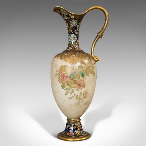 fig 1. Small Antique Decorative Jug, English, Ceramic Vase, Doulton, Victorian, C.1900