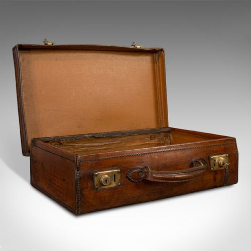 fig 1. Antique Travel Case, English, Leather Banker's Suitcase, Edwardian, Circa 1910