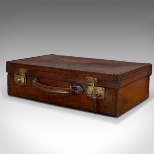 fig 2. Antique Travel Case, English, Leather Banker's Suitcase, Edwardian, Circa 1910
