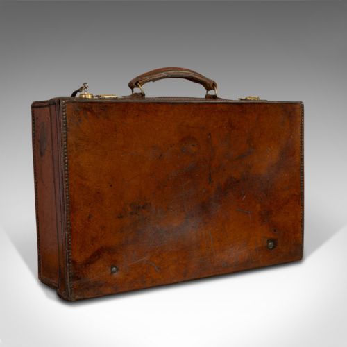 fig 3. Antique Travel Case, English, Leather Banker's Suitcase, Edwardian, Circa 1910