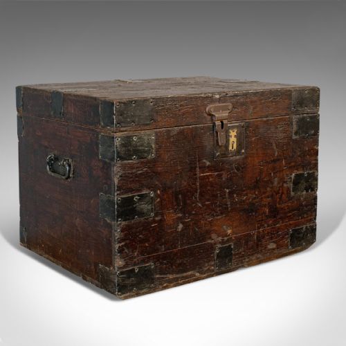 Antique Carriage Chest, English, Pine, Bound Travel Trunk, Victorian, Circa 1900