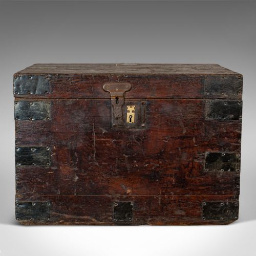 fig 2. Antique Carriage Chest, English, Pine, Bound Travel Trunk, Victorian, Circa 1900