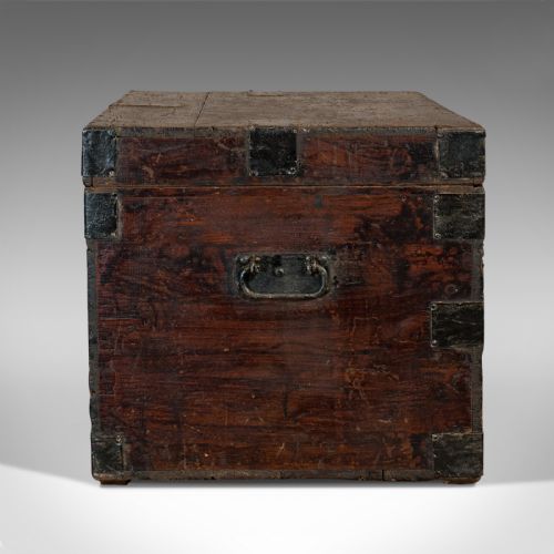 fig 4. Antique Carriage Chest, English, Pine, Bound Travel Trunk, Victorian, Circa 1900