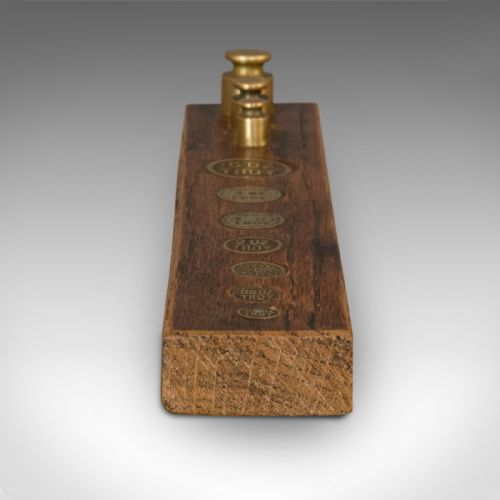 fig 1. Antique Decorative Troy Weight Set, English, Oak, Brass, Display, Edwardian