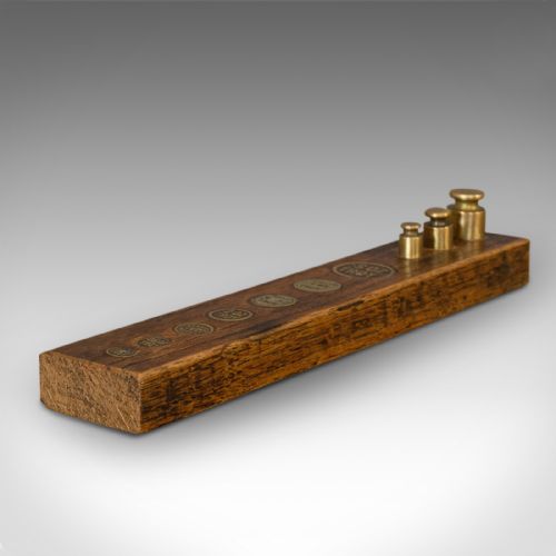 fig 2. Antique Decorative Troy Weight Set, English, Oak, Brass, Display, Edwardian