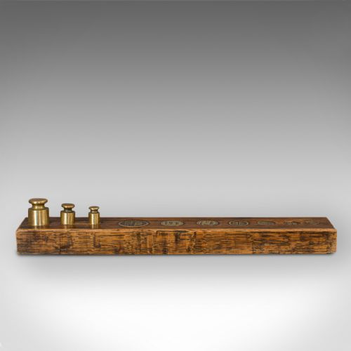fig 3. Antique Decorative Troy Weight Set, English, Oak, Brass, Display, Edwardian