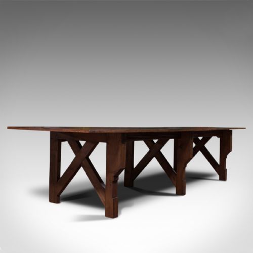 Large 12' Antique Kitchen Table, English, Pine, Industrial, Victorian, 1900