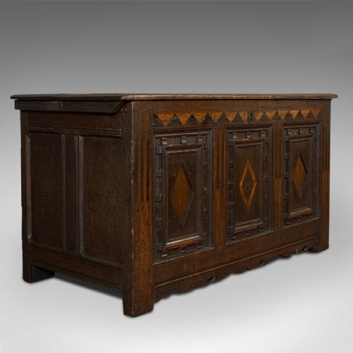 Antique Coffer, English, Oak, 3 Panel, Linen Chest, Trunk, William Iii, C.1700