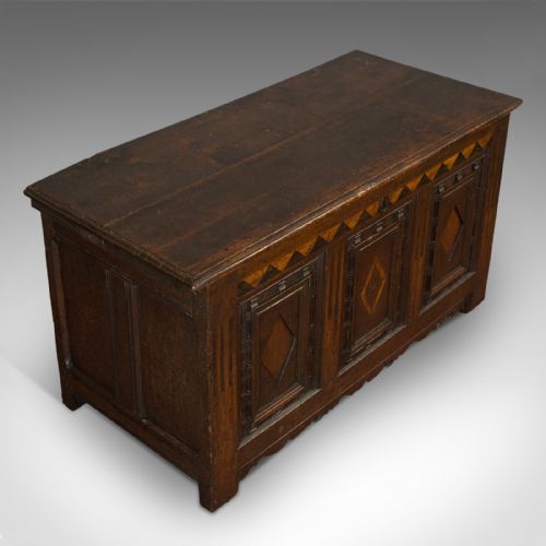 fig 5. Antique Coffer, English, Oak, 3 Panel, Linen Chest, Trunk, William III, C.1700
