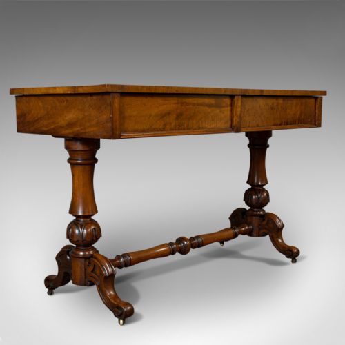 Antique Library Table, English, Flame Mahogany, Sofa, Regency Period, Circa 1820