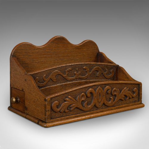 Antique Butler's Stationery Tidy, Oak, Storage Box, Arts and Crafts, Victorian