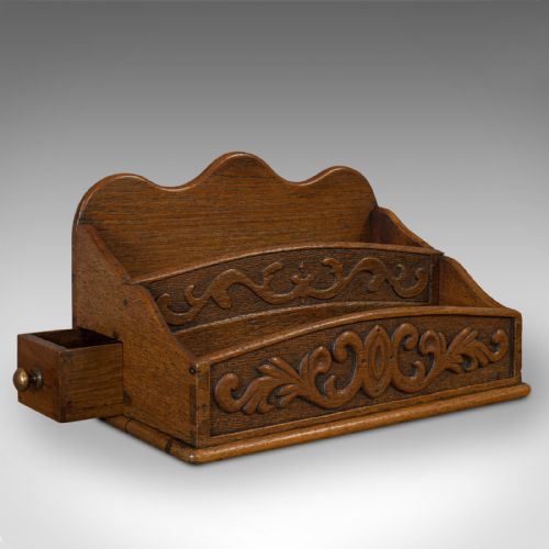 fig 1. Antique Butler's Stationery Tidy, Oak, Storage Box, Arts and Crafts, Victorian