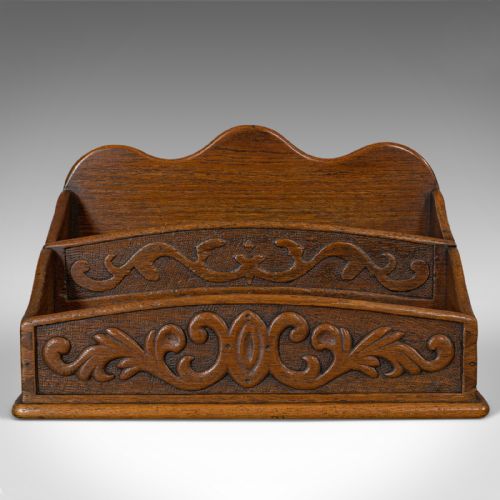 fig 2. Antique Butler's Stationery Tidy, Oak, Storage Box, Arts and Crafts, Victorian