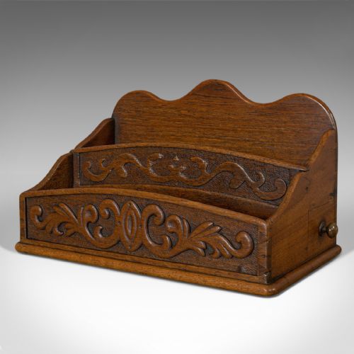 fig 3. Antique Butler's Stationery Tidy, Oak, Storage Box, Arts and Crafts, Victorian