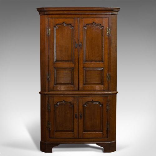fig 1. Tall, Antique Corner Cabinet, English, Oak, Georgian, Pot Cupboard, Circa 1800
