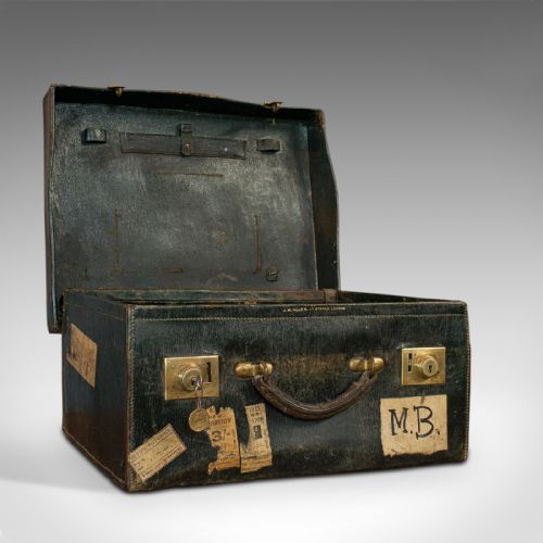 fig 1. Antique Travel Case, Leather, Salesman's Suitcase, JW Allen, Strand, Edwardian
