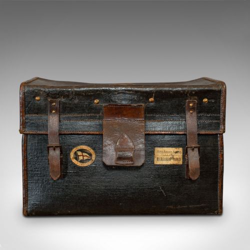 fig 2. Antique Steamer Trunk, Nautical, Maritime Travel Case, ANCSL, Edwardian, C.1910