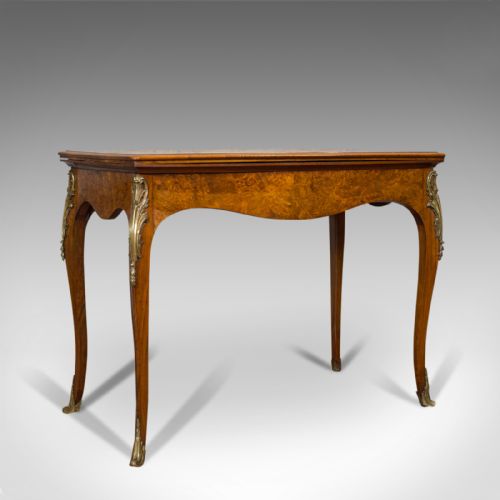 ANTIQUE CARD TABLE FRENCH BURR WALNUT FOLD OVER GAMES VICTORIAN CIRCA 1870 - ADDITIONAL PHOTO 1