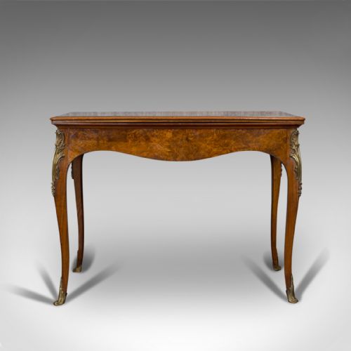 ANTIQUE CARD TABLE FRENCH BURR WALNUT FOLD OVER GAMES VICTORIAN CIRCA 1870 - ADDITIONAL PHOTO 2