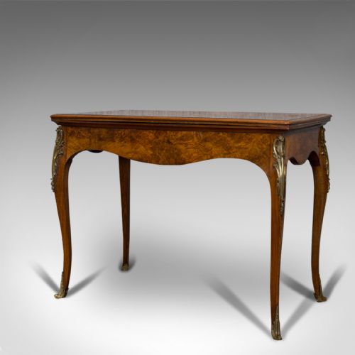 ANTIQUE CARD TABLE FRENCH BURR WALNUT FOLD OVER GAMES VICTORIAN CIRCA 1870 - ADDITIONAL PHOTO 3