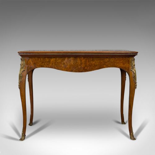 ANTIQUE CARD TABLE FRENCH BURR WALNUT FOLD OVER GAMES VICTORIAN CIRCA 1870 - ADDITIONAL PHOTO 6