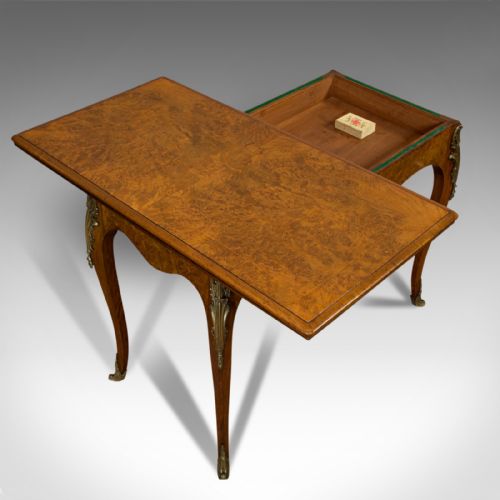 ANTIQUE CARD TABLE FRENCH BURR WALNUT FOLD OVER GAMES VICTORIAN CIRCA 1870 - ADDITIONAL PHOTO 8