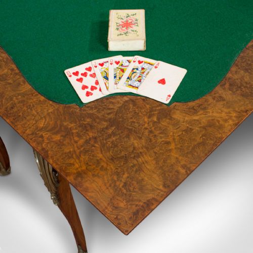 ANTIQUE CARD TABLE FRENCH BURR WALNUT FOLD OVER GAMES VICTORIAN CIRCA 1870 - ADDITIONAL PHOTO 9