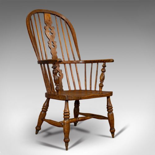 Antique Windsor Chair, British, Elm, Ash, Elbow, Armchair, Victorian, Circa 1860
