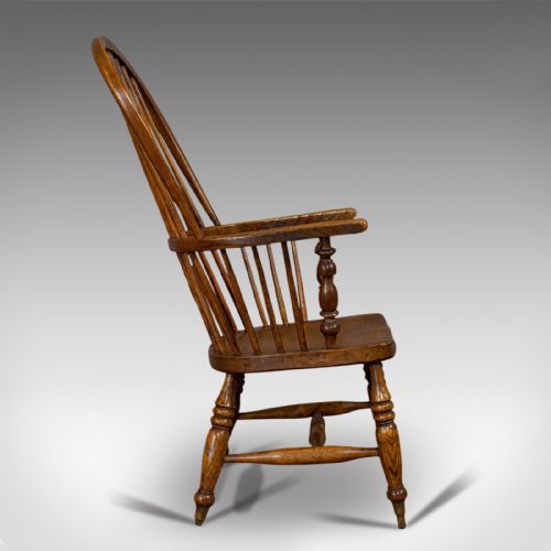 fig 2. Antique Windsor Chair, British, Elm, Ash, Elbow, Armchair, Victorian, Circa 1860
