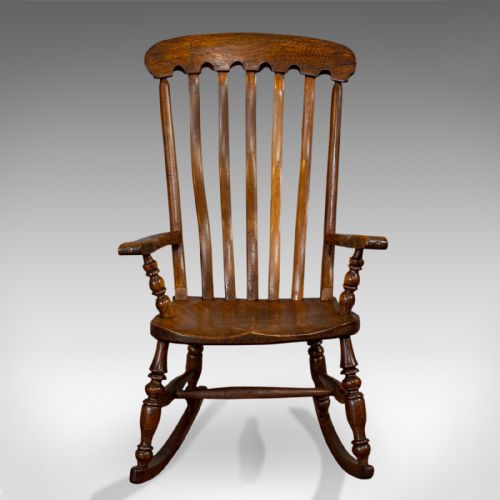 fig 1. Antique Farmhouse Rocking Chair, English, Elm, Beech, Seat, Victorian, C.1900