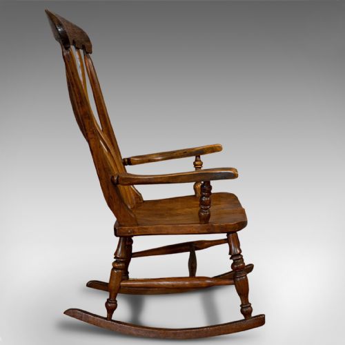 fig 2. Antique Farmhouse Rocking Chair, English, Elm, Beech, Seat, Victorian, C.1900