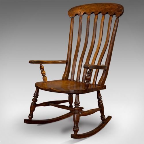 fig 3. Antique Farmhouse Rocking Chair, English, Elm, Beech, Seat, Victorian, C.1900