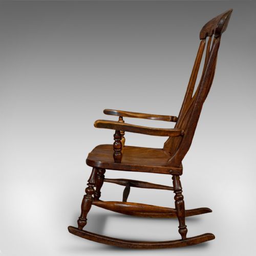 fig 4. Antique Farmhouse Rocking Chair, English, Elm, Beech, Seat, Victorian, C.1900