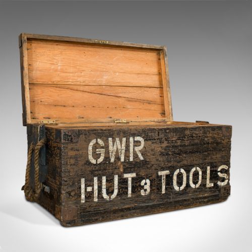 fig 1. Antique Workman's Tool Chest, English, Pine, Railway Worker, Trunk, Victorian