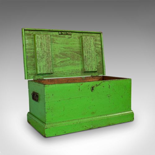 fig 1. Antique Workman's Trunk, English, Pine, Carriage Chest, Victorian, Circa 1900