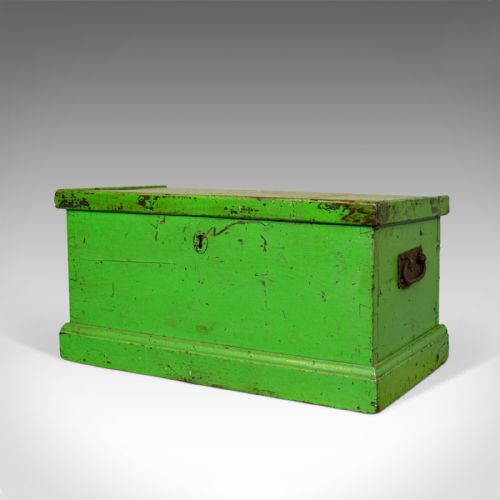fig 4. Antique Workman's Trunk, English, Pine, Carriage Chest, Victorian, Circa 1900