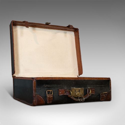 fig 1. Antique Suitcase, English, Leather, Salesman, Banker, Travel Case, Edwardian
