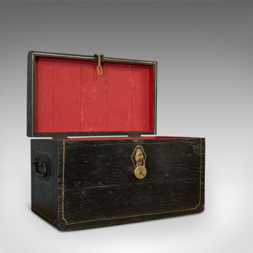 fig 1. Antique Ebonised Carriage Chest, English, Pine, Tool Trunk, Victorian, C.1850