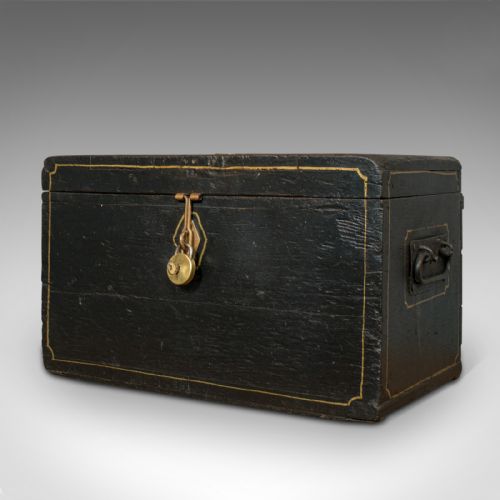 fig 3. Antique Ebonised Carriage Chest, English, Pine, Tool Trunk, Victorian, C.1850