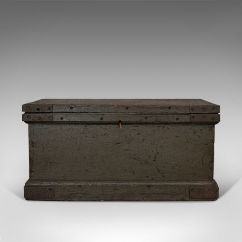 fig 2. Antique Workman's Trunk, English, Pine, Carriage Chest, Victorian, Circa 1880