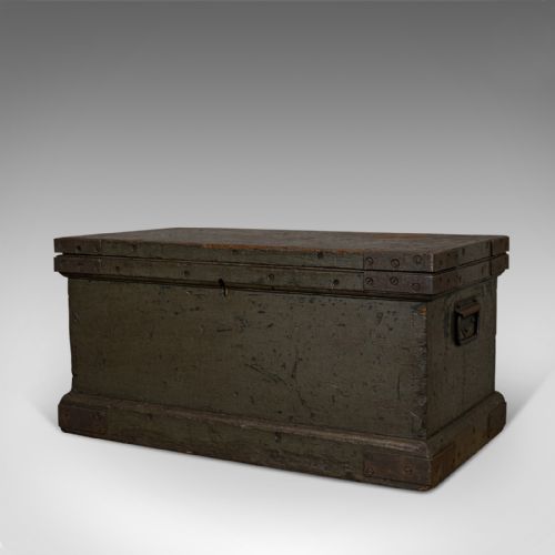 fig 3. Antique Workman's Trunk, English, Pine, Carriage Chest, Victorian, Circa 1880